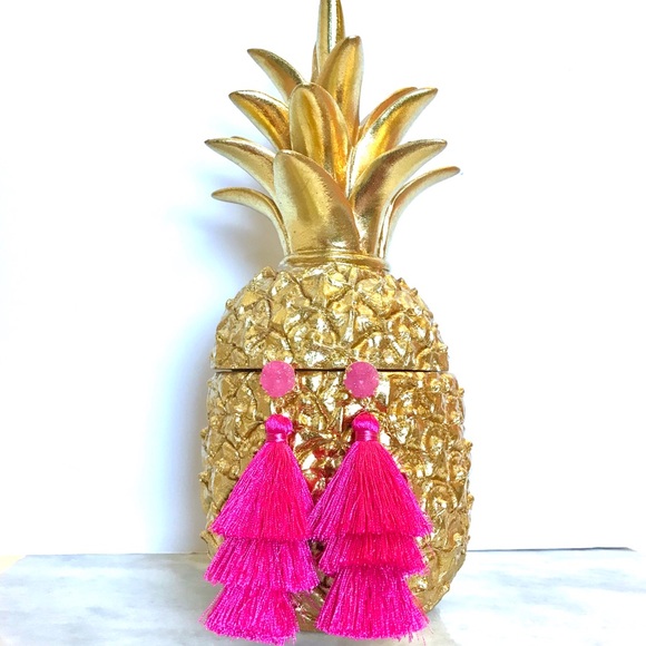 Jewelry - NWT Druzy 3 Tiered Tassel Earrings